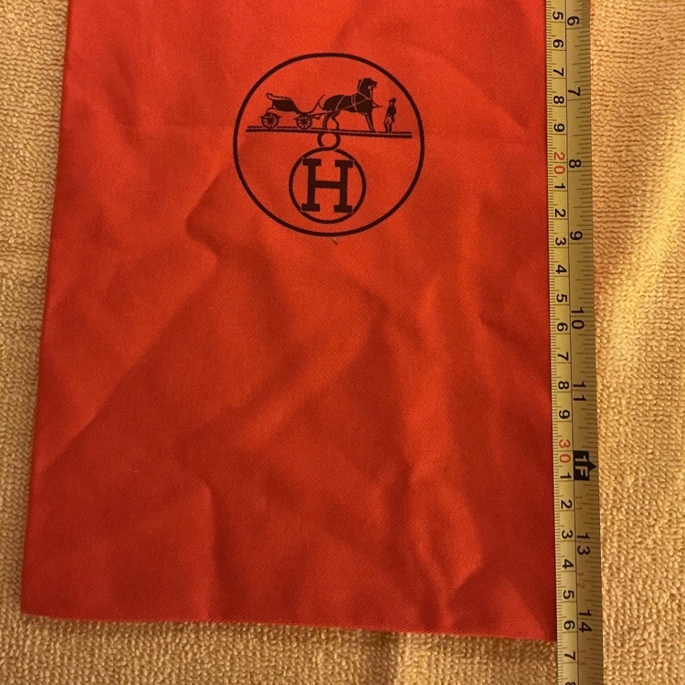 Hermes Dust Bag Unisex OS Orange Excellent Herringbone Canvas Drawstring Pouch - Picture 3 of 6